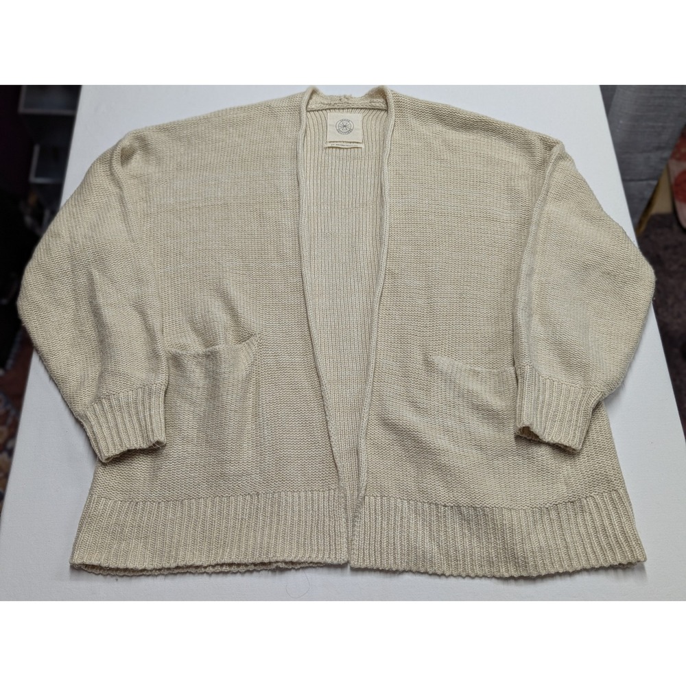 Urban Outfitters Cream Chunky Knit Open Front Cardigan Sweater Pockets Small